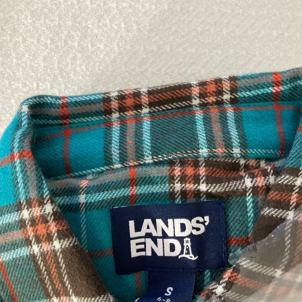 Lands' End Turquoise and Brown flannel Checkered Shirt - Picture 3 of 3